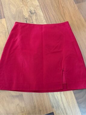 Red Mini Skirt with Front Slit - Women